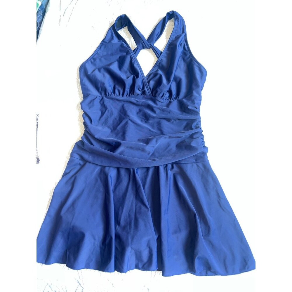 Shekini Swimsuit Women's Large One-Piece Navy Dress Bathingsuit swim wear